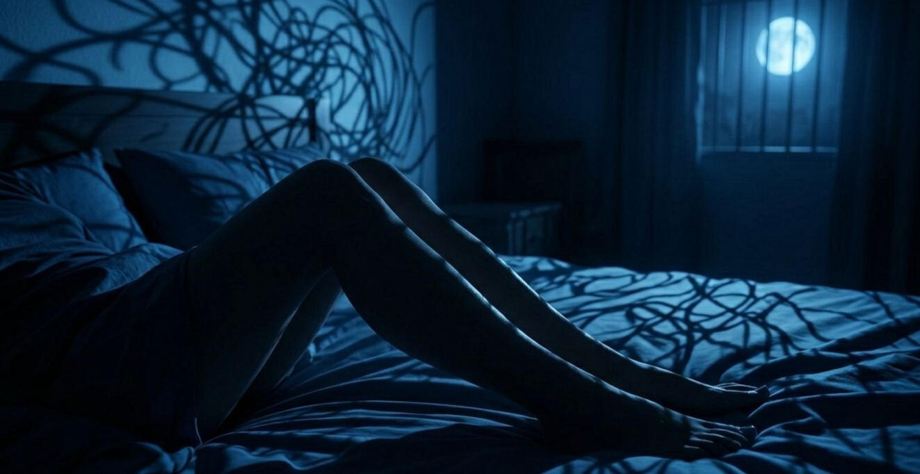 Frau mit unruhigen Beinen findet nachts keine Entspannung